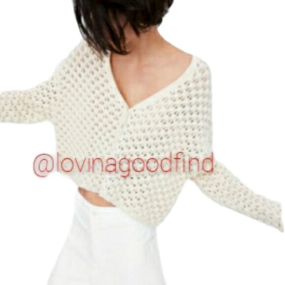 Zara Open Knit Textured Cream Cardigan NWOT sz M - Picture 2 of 13